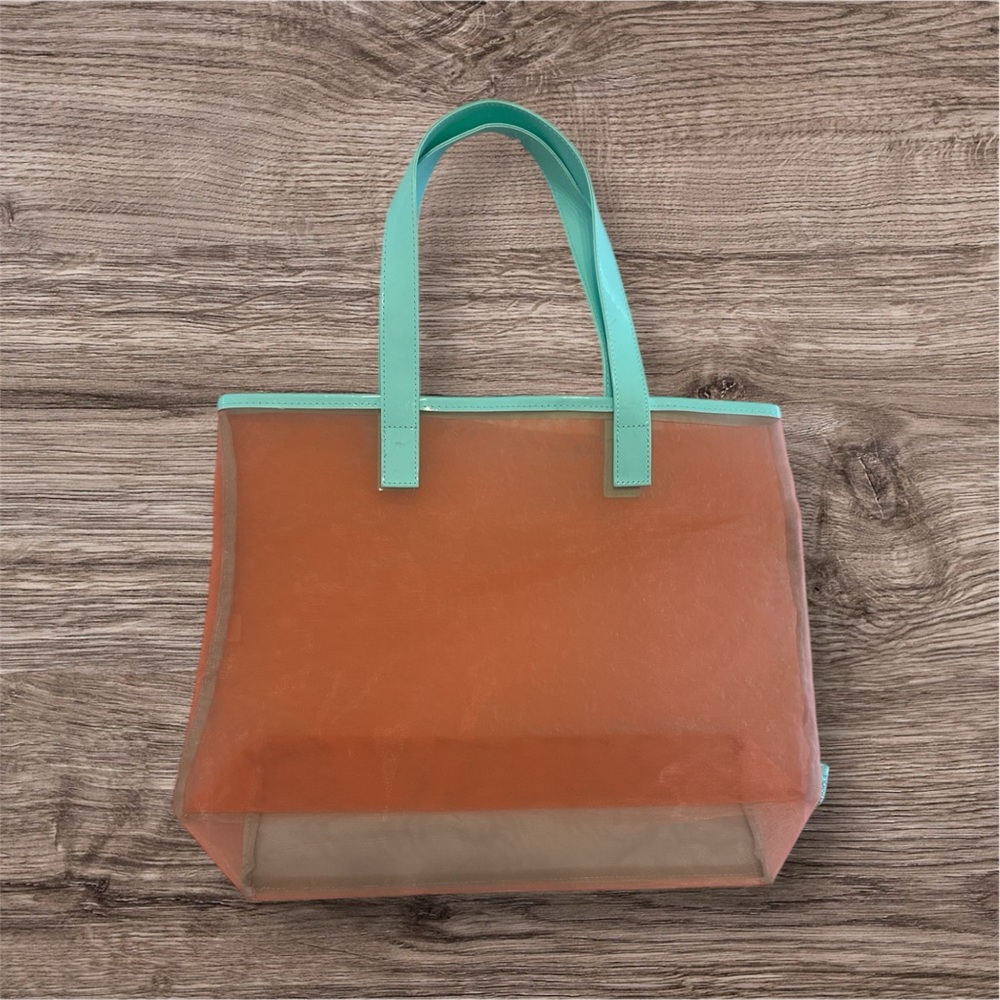 Clinique Happy Orange Mesh Shopping Beach Large Tote Bag nwot